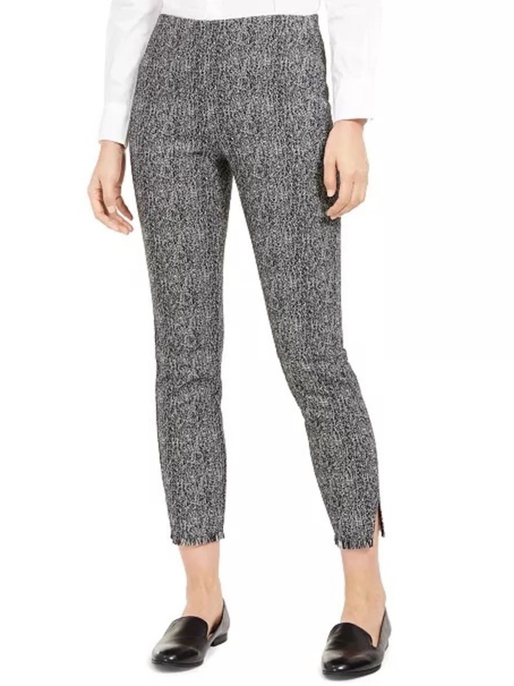 Alfani Black Tweed Herringbone Fringe Ankle Pants Size 4 NWT